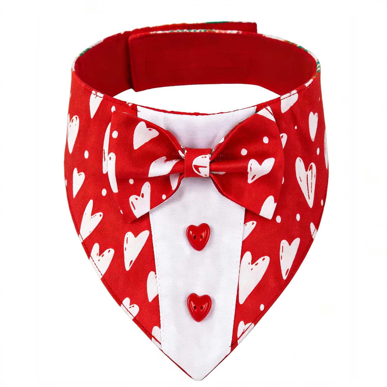 Sucado Valentinstag Hundebandanas mit Herz-Liebes-Print, Premium-Stoff Verstellbare Rote Valentinstag-Schleifenbandanas – Detail 14