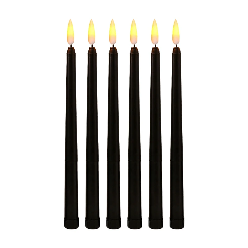 

Hot Pack Of 6 Black LED Birthday Candles,Yellow Flameless Flickering Battery Operated LED Halloween Candles