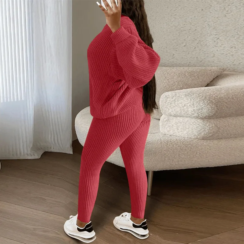 Women Knitted Sweater Sets Long Sleeve O Neck Pullovers