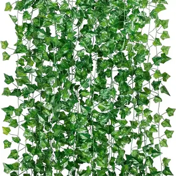 2.1M Foglia di edera verde appesa Vite Ghirlanda artificiale Pianta da parete in seta Decorazione del giardino di casa Festa di nozze Foglie di ghirlanda finte fai da te 1