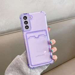 Transparent Silicone Card Slot Holder Bag Case for Samsung Galaxy - Soft Protective Cover (Purple)