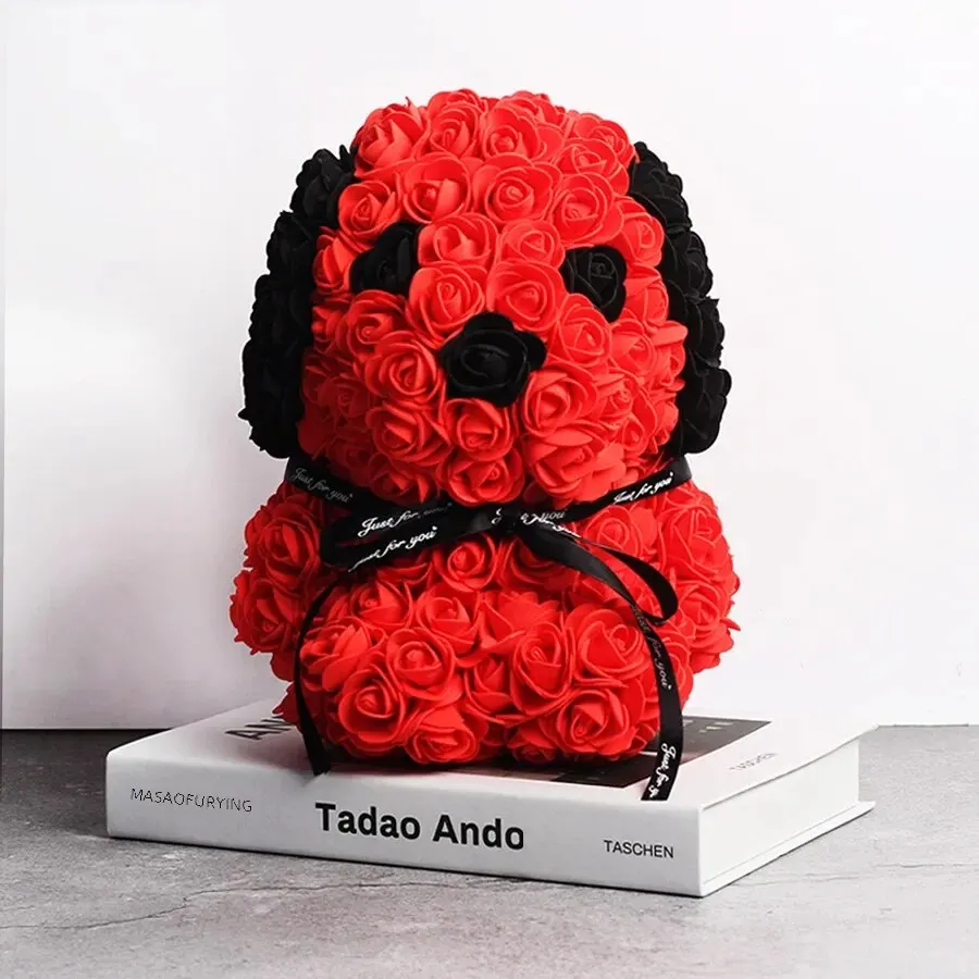 Red + 25cm rose dog (transparent opp bag)