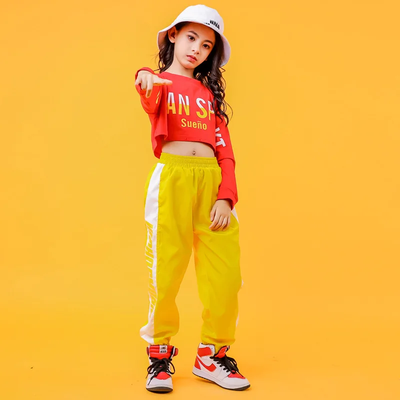 

Girl Street Dance Costume Girl Hip Hop Dance Clothing Children Kids Jazz Dance Wear Stage Ballroom Dance Top Crop Outfit