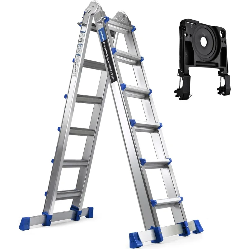 

HBTower Ladder, A Frame 6 Step Extension Ladder, 22 Ft Multi Position Ladder with Removable Tool Tray and Stabilizer Bar, 330 lb