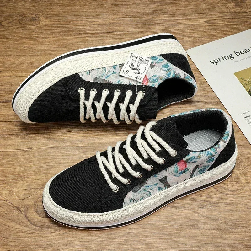 New Casual Men's Shoes Low-top Sneakers Straw Corduroy Shoe Fashionable and Versatile Athleisure Shoes for All Seasons 5