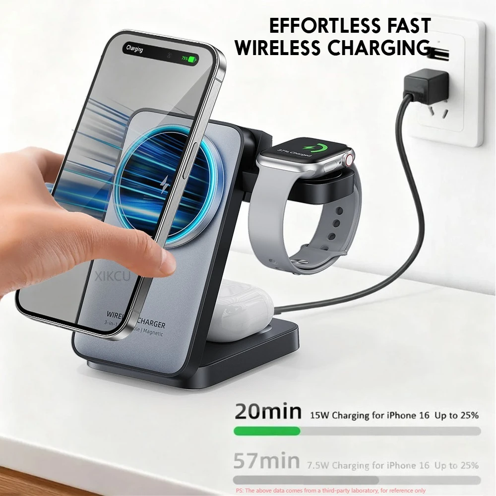 3 in 1 Travel Magnetic Wireless Charger Dock For Magsafe iPhone 17 16 15 Pro Max 14 13 12 iWatch 11-2 Airpods Pro Fast Charging