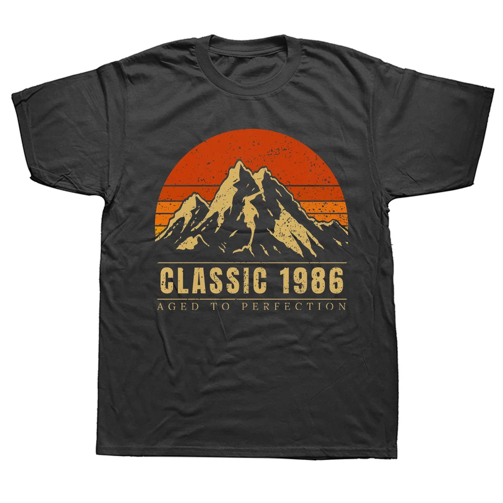 Lustiges klassisches 1986 Aged to Perfection 40th Mountain T-Shirt für Männer und Frauen, modisches, lässiges T-Shirt, lockeres, übergroßes Streetwear-T-Shirt
