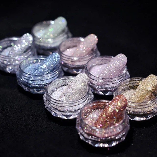 8Bottles Set Nail Crystal Diamond Powder Rainbow Shiny Nail Art Glitter Pigment Holographic Micro Glass Manicure Decoration