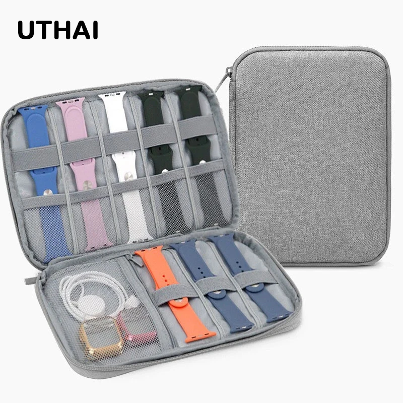 

UTHAI Watchband Box for Apple Watch Strap Case Data Cable Travel Smart Watch Wriststrap Storage Bag Box Watches Organizer U12