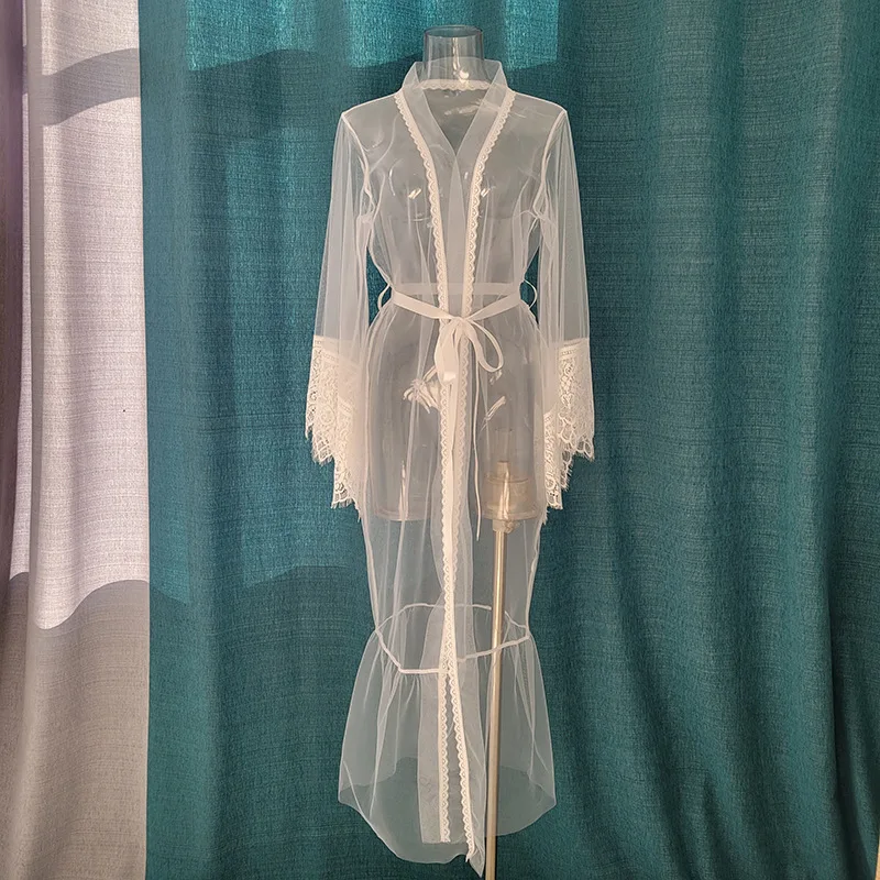 Brautkleider Neue Lange Hülse Dünne Nachtwäsche Bademantel Frauen Perspektive Sexy Dusche Robe Weibliche Nachtwäsche Kimono Kleider – Detail 9