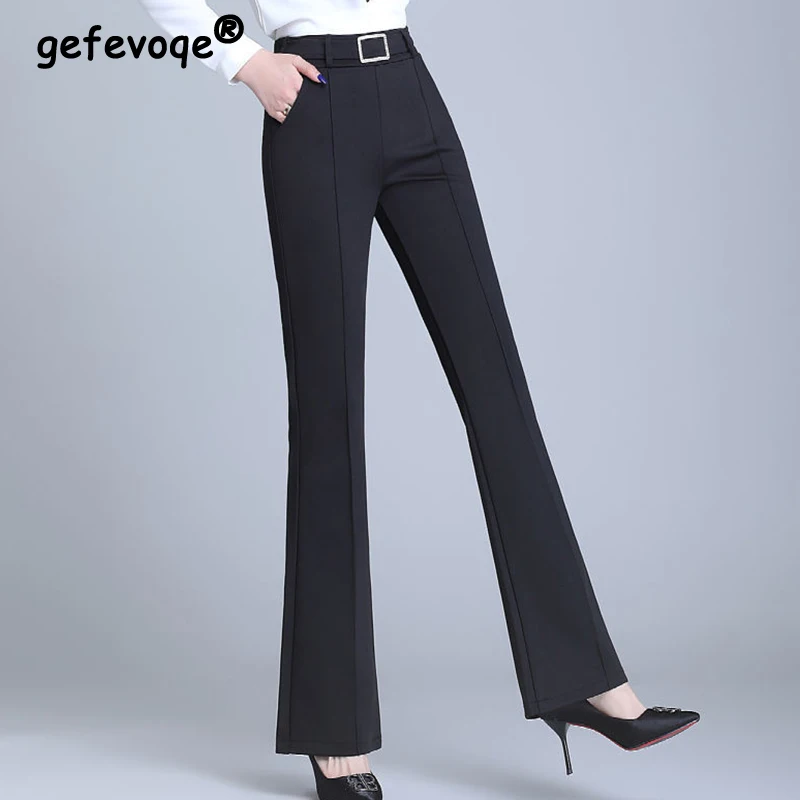 

Spring Summer Ladies Elegant Fashion Diamonds Flare Pants Female High Waist Draped All-match Elastic Trousers Women's Clothing