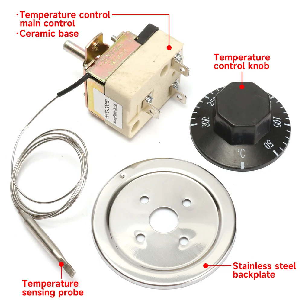 Advanced Rotary Temperature Control Thermostat for Electric Ovens, 50-300°C Dial, 250V 16A