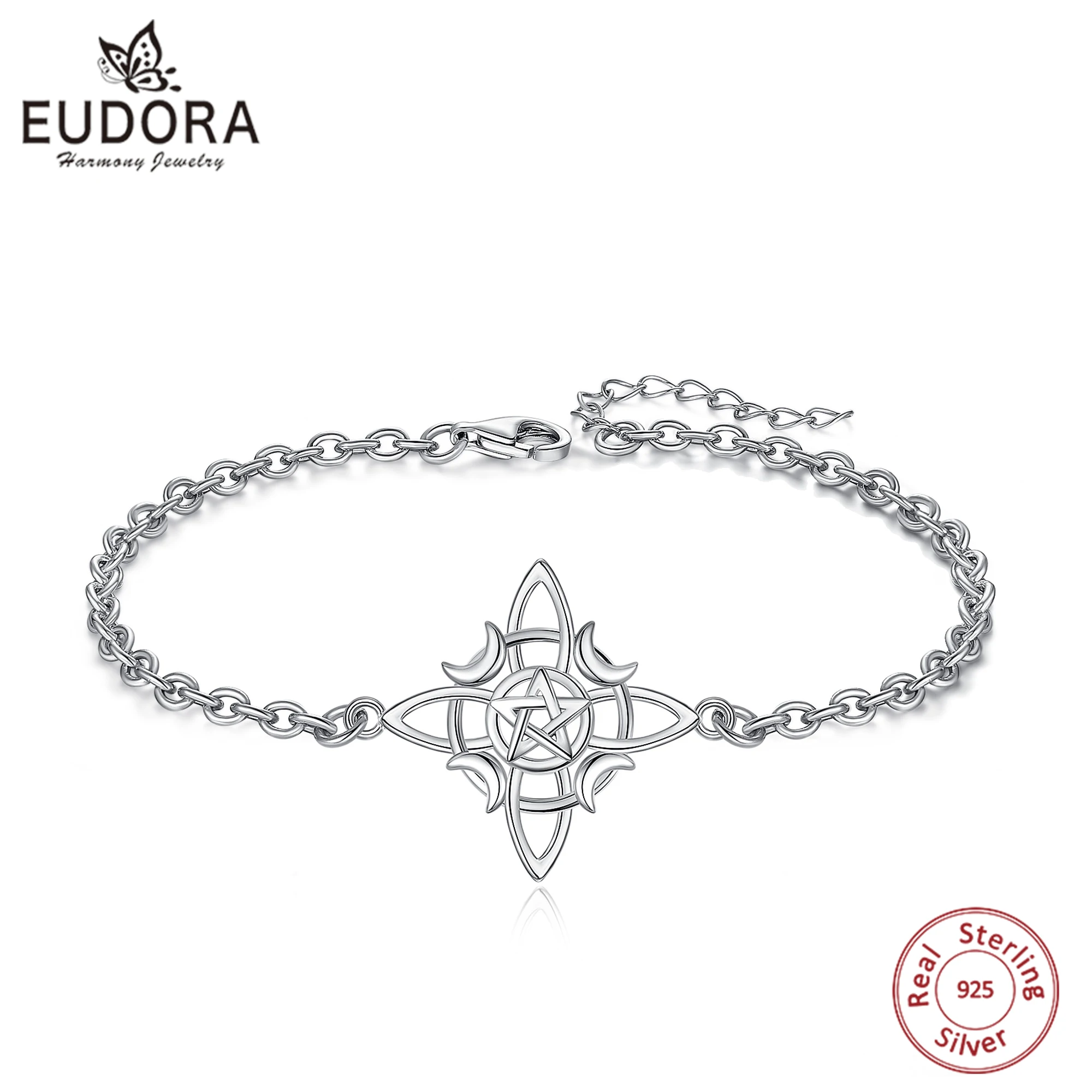 

Eudora 925 Sterling Silver Witch Knot Bracelet for Women Man Irish Celtic Knot Witchcraft Amulet Chain Bracelet Wicca Jewelry