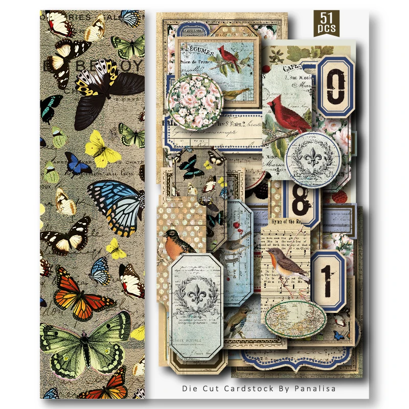 Panalisacraft 20 styles 12 inch Vintage Cardstock Die Cuts Collection Kit Scrapbooking Planner/Card Making/Journaling Project