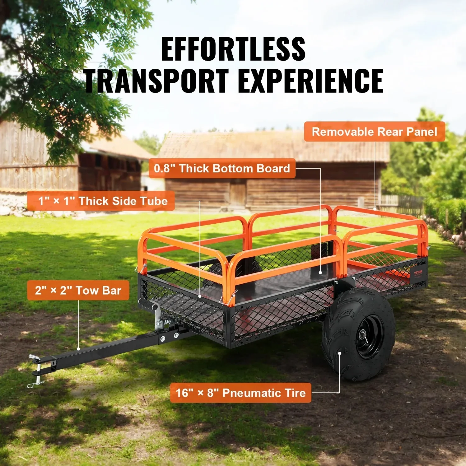 Heavy Duty ATV Trailer Dump Cart Tow Behind, 1500lbs 15 Cubic Feet, Yard Garden Trailer Pull Behind Dump
