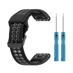 Universal Silicone QuickFit Watch Band Strap - Adjustable Sports Bracelet, 20mm/22mm/26mm - 26mm (Black gray)