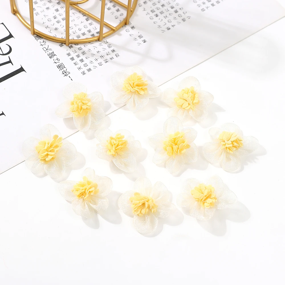 5PCS New Organza Fabric Flower For Hair Accessories Artificial Hairpin Accessories Flowers For Dress Wedding Decoration Crafts