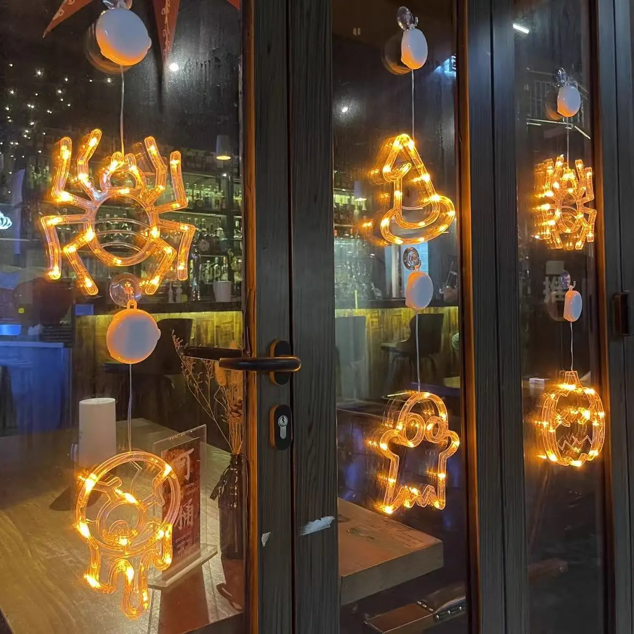 Spooky Pumpkin Ghost LED Window Light with Suction Cup - Battery Operated Halloween Hanging Decor