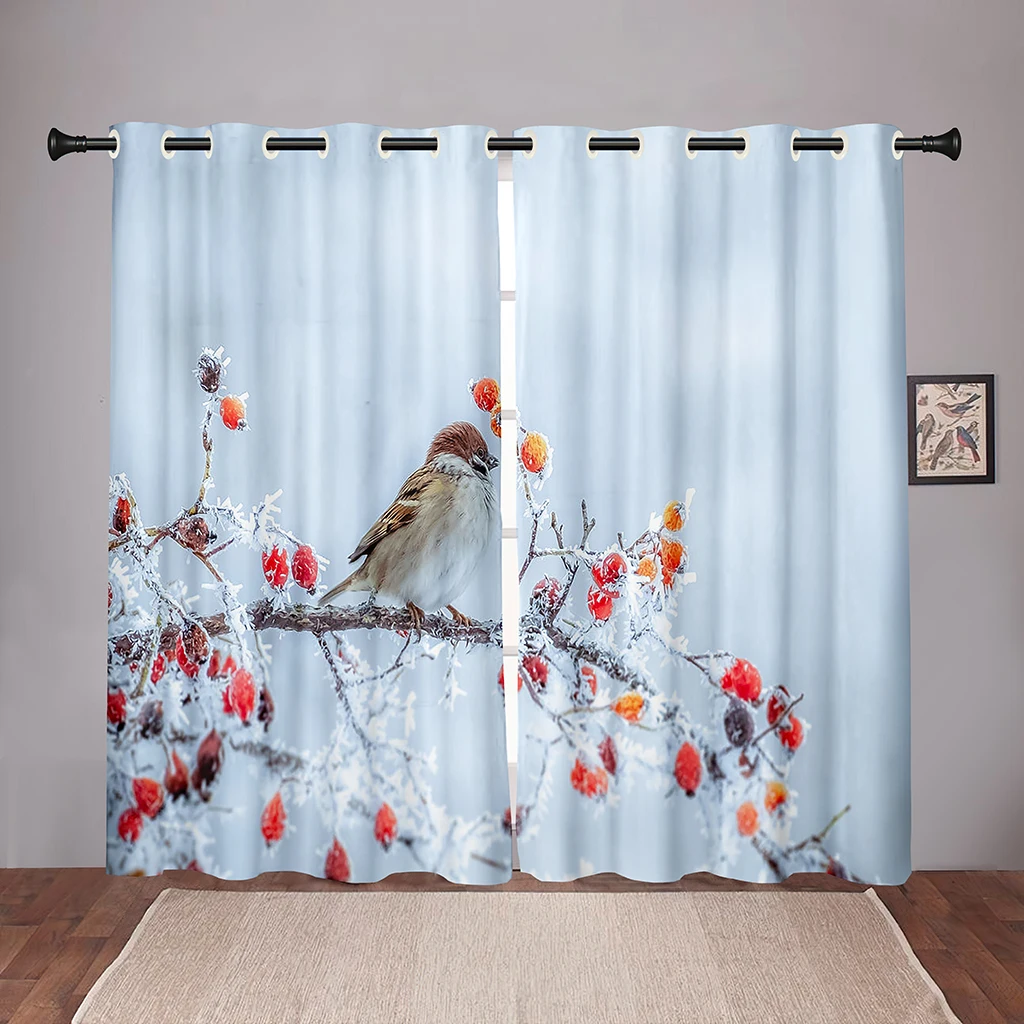 

Bird Snow Scenery Flower Luxury Window Curtains in the Kids Bedroom Living Room Hall Treatments Kitchen Decoration Drapes Blinds