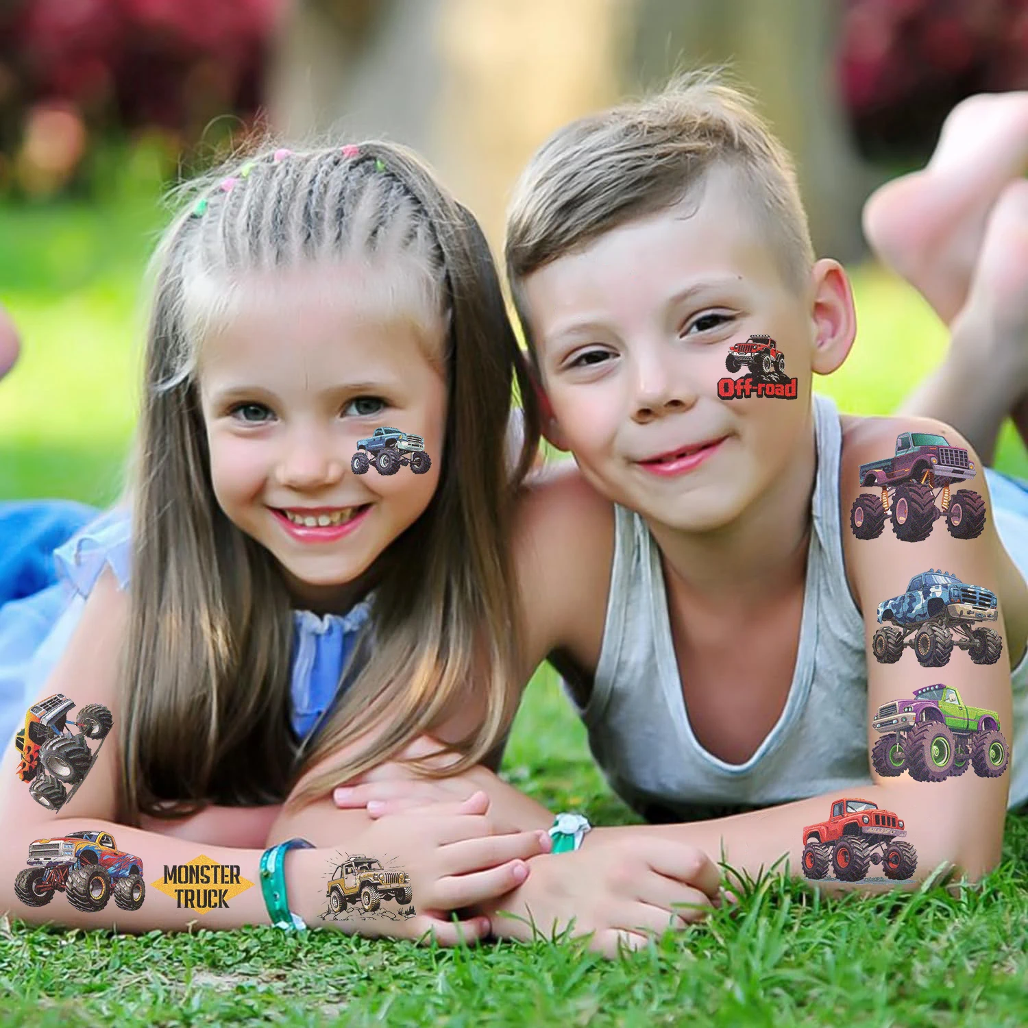 10 Sheets/Set Monster Truck Temporary Tattoos Stickers Happy Birthday Monster Truck Balloons Big Wheel Racing Party Foil Balloon