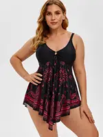 ROSEGAL Plus Size Women's Curve Paisley Handkerchief Padded Modest Tankini Swimsuit - Image 2
