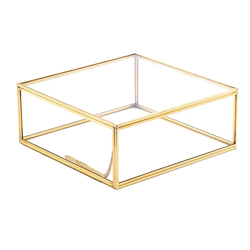 Hexagon Transparent Glass Jewelry Box Wedding Ring Box Geometric Clear Glass Jewelry Organizer Holder Tabletop Container