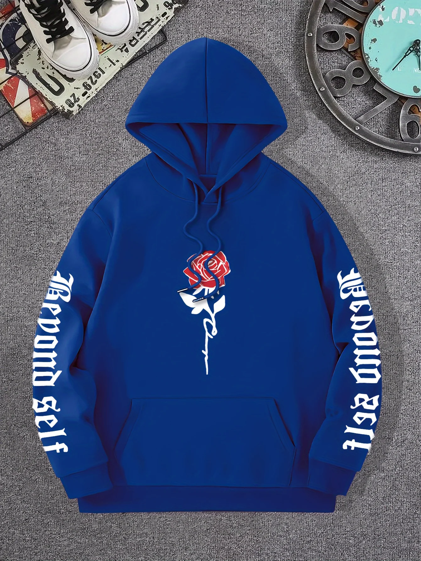 로즈 예술적 편지 인쇄 후드 캐주얼 스트리트 여성 스웨터 편안한 양털 풀오버 Crewneck 느슨한 여성 의류