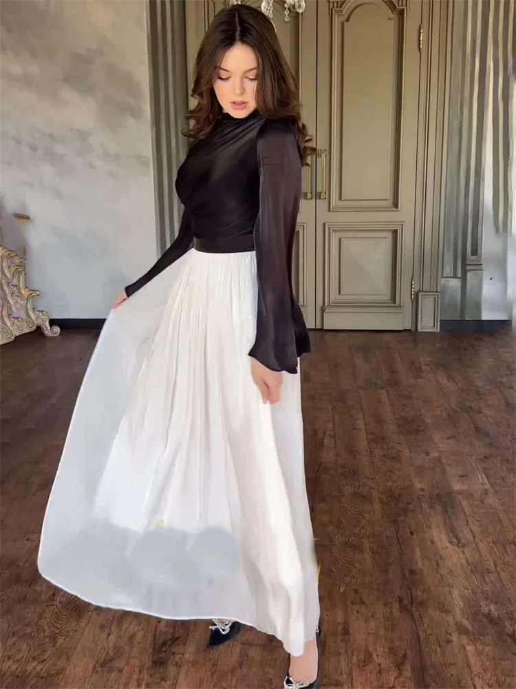 Elegante vestido plisado para mujer, de malla con retazos, vendaje, capas, ajustado, de calle, transparente, en contraste, nuevo vestido largo de otoño