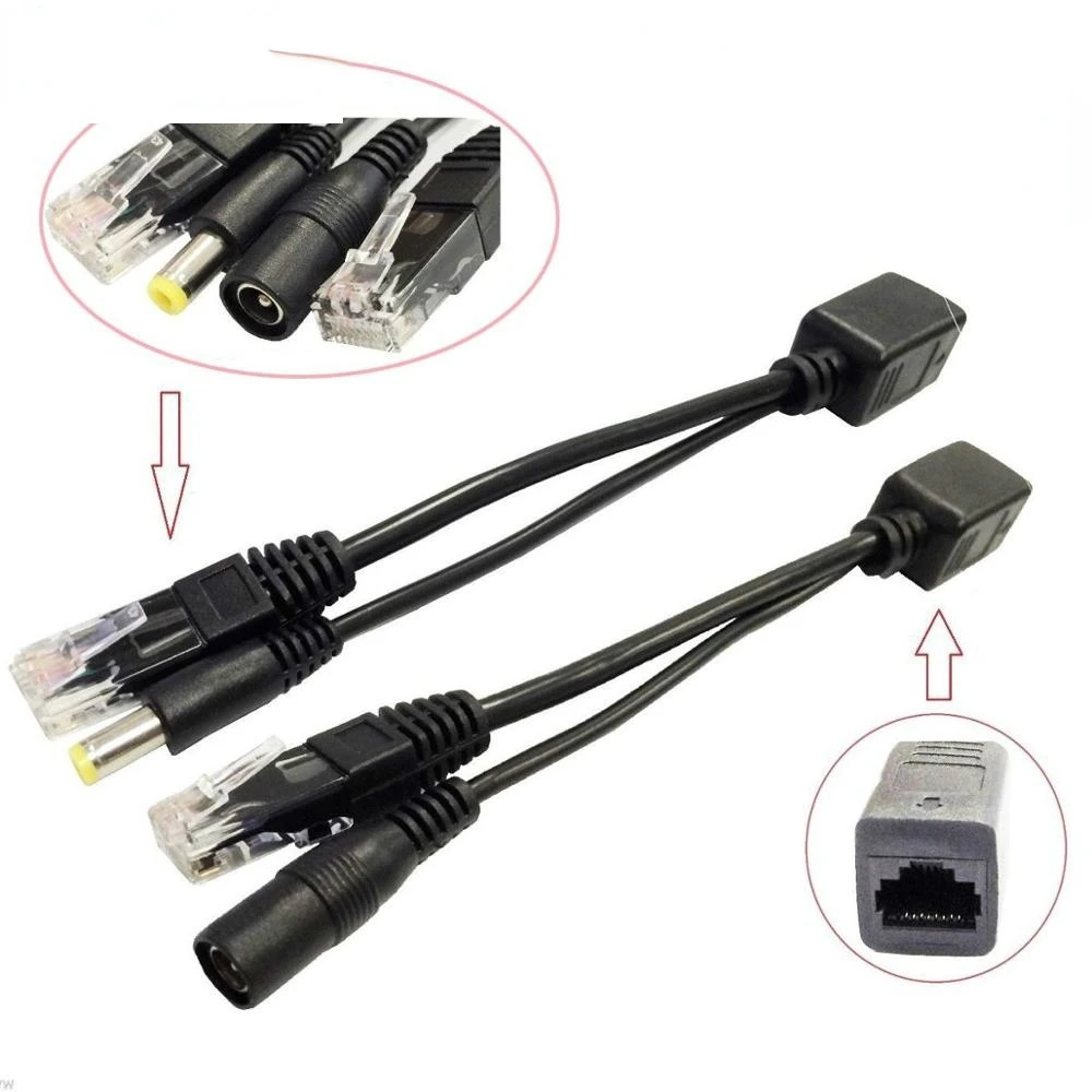Enhanced Power Over Ethernet Adapter Cable Pair - Passive POE Splitter & Injector Module 12-48V