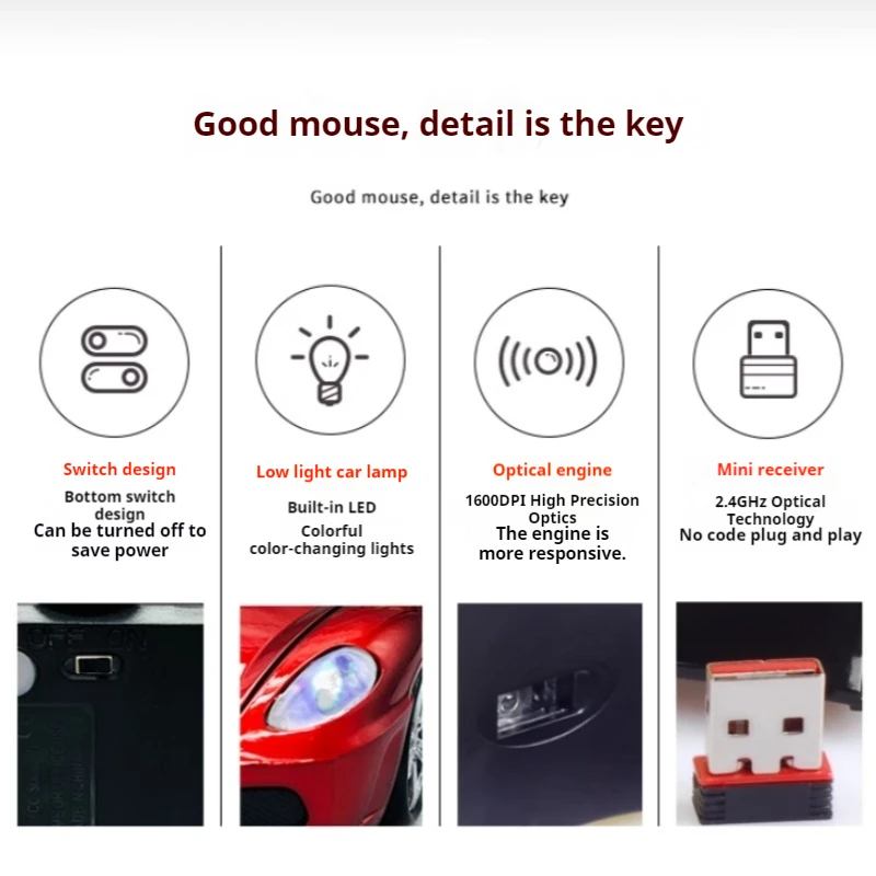 Car Wireless Mouse Cute Creative Personalized Office Bluetooth Wireless Connection Business Laptop Desktop Battery Mouse Celeste
