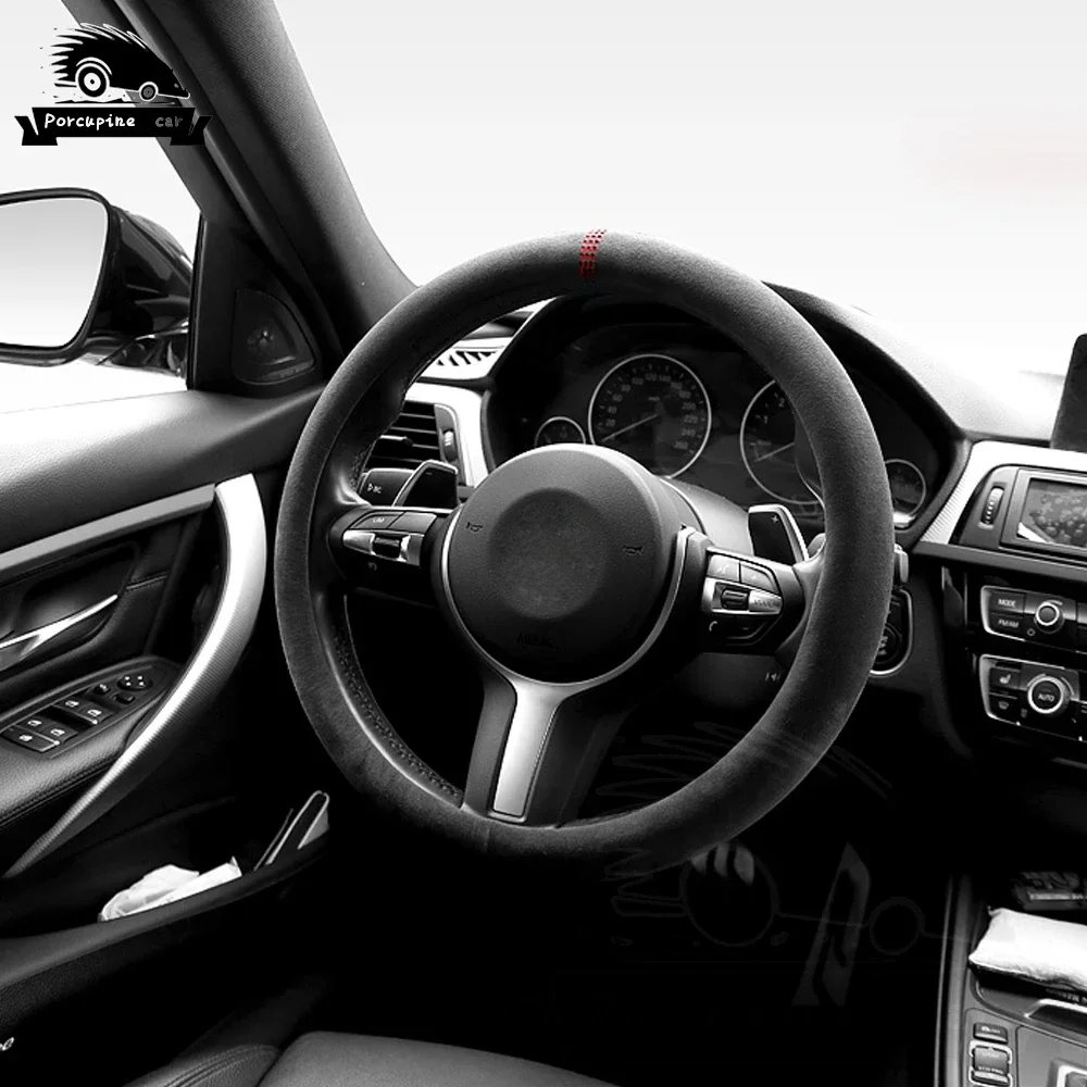 Suede Cow Leather Car Steering Wheel Cover Hollow pattern 38cm For BMW E90 F01 F06 F10 F15 F16 F20 F21 F25 F26 F30 F32 F82 steering wheel cover
