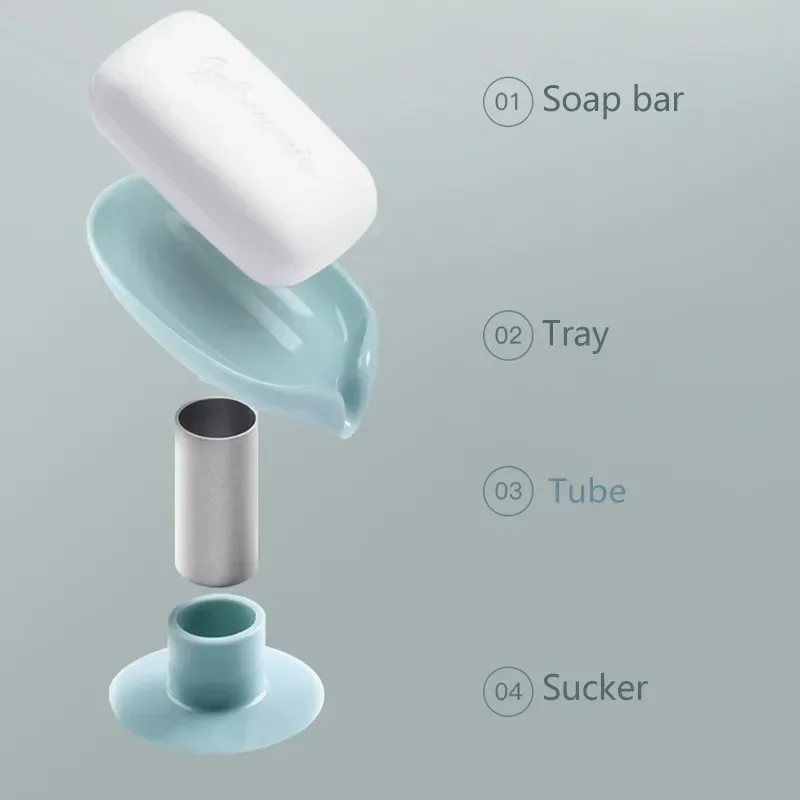 otus leaf Shape Soap Box Bathroom Accessories Tray Creative Sucker Water-free Storage Box 4
