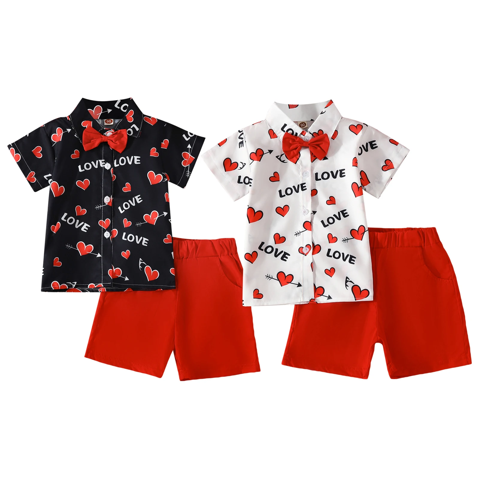 

baby outfits for Boy valentine day Heart Letter Print Bowtie Short Sleeve Shirts Tops and Red Shorts 2Pcs Gentleman Clothes Set