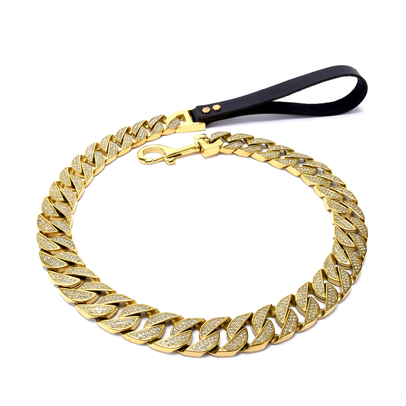 Stainless Steel Rhinestone Dog Collar Chain - PeticaDeals