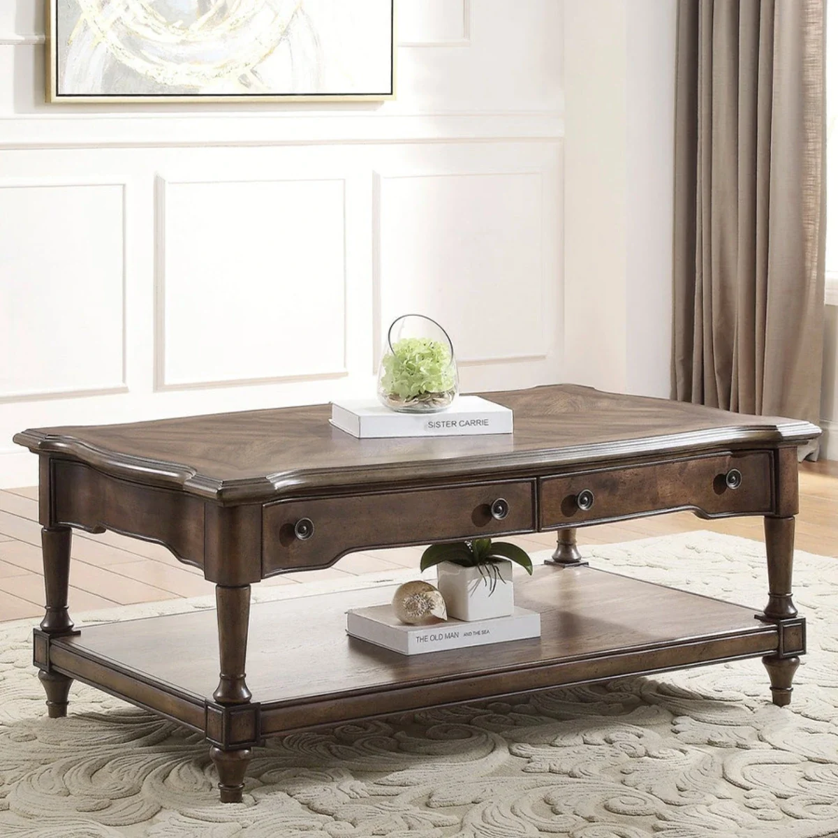 

American-Style Solid Wood Coffee Table Small Apartment Black Walnut Color Side Table Combination