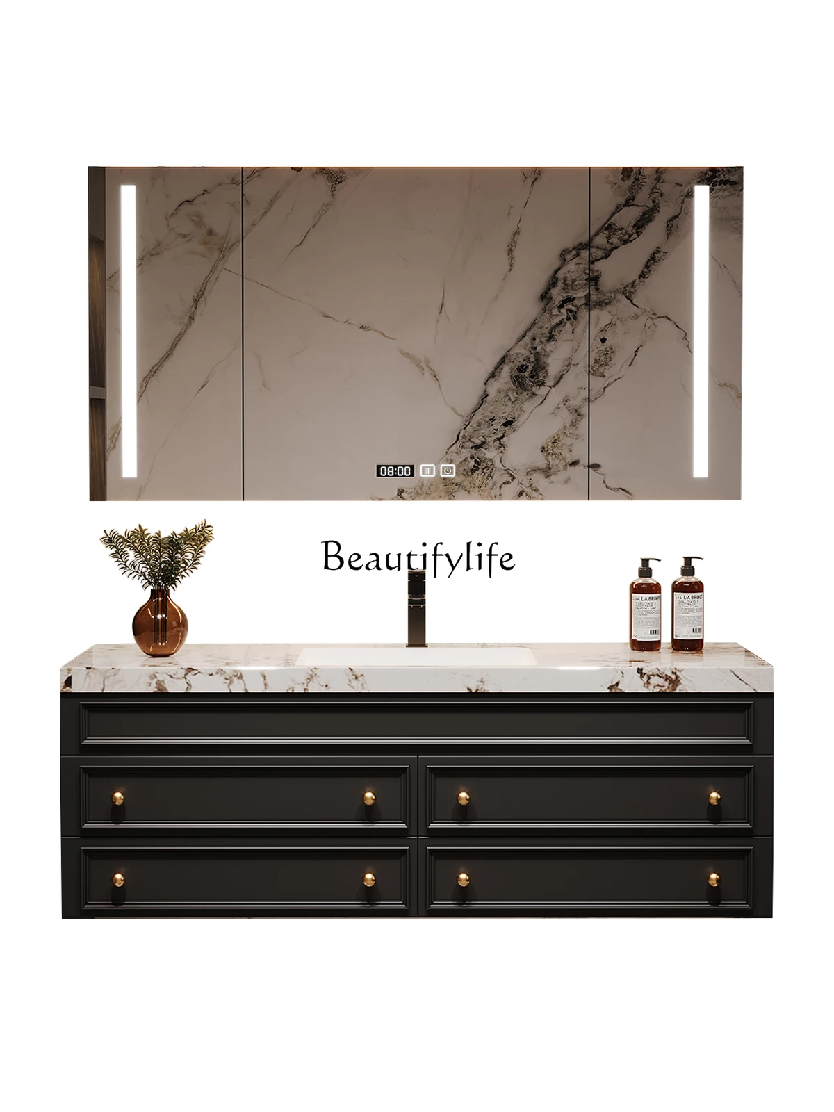 

French Entry Lux Bathroom Cabinet Solid Wood Wash Basin Stone Plate Washstand