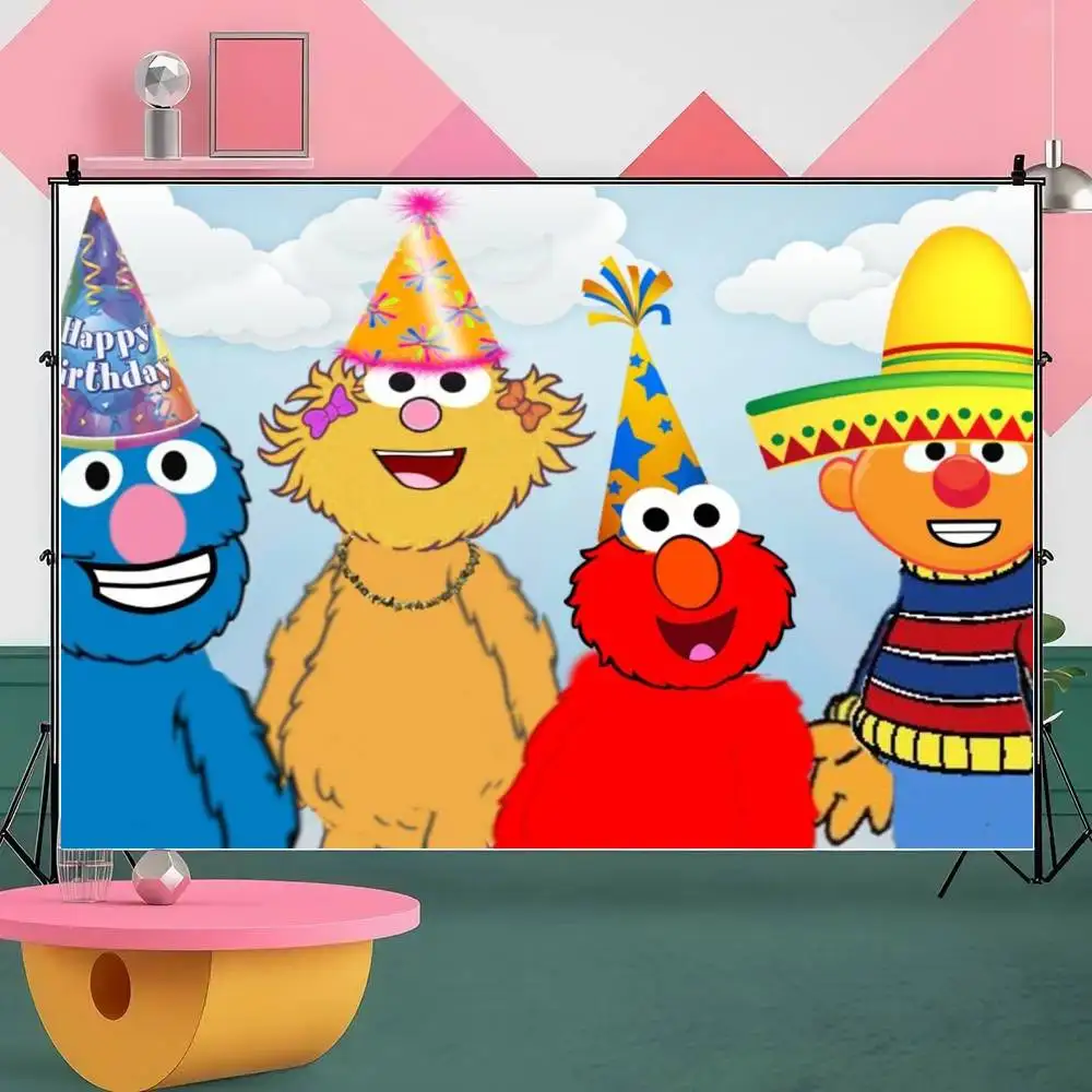 Fotografie-Hintergründe Neujahrs-Heimdekoration Fotokabine Fotografische Kulissen Requisiten Cartoon S-Sesamed Geburtstag Straße – Detail 12