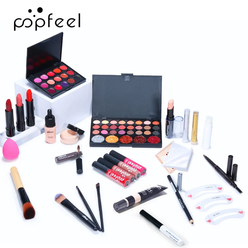 POPFEEL All-in-One Makeup Set for Beginners-Complete Cosmetics Kit with Eyeshadow Palette, Lip Gloss, Lipstick, Concealer, Fou