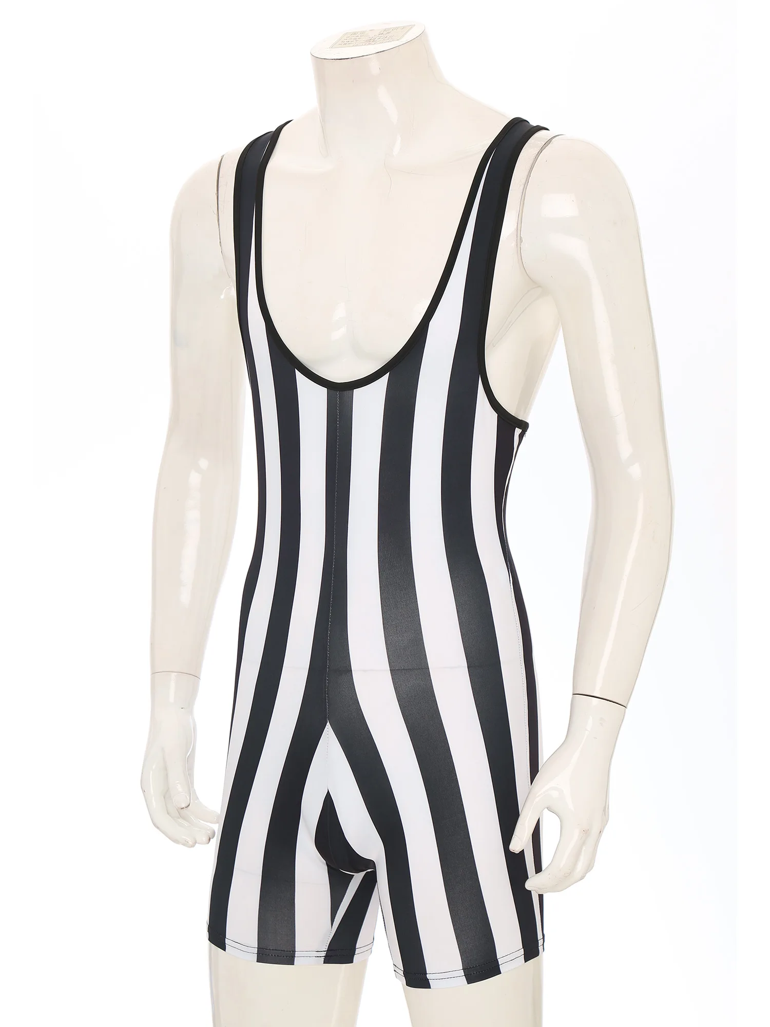 Mens Striped Wrestling Singlet Sleeveless Slim Fit Boxer Shorts Workout Bodysuit for Fitness Gym Sports Gymnastics Leotard