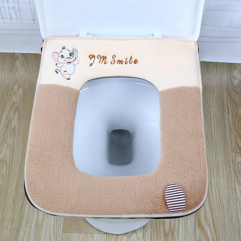 Cartoon Cute Plush Square Toilet Cushion Bathroom Accessories Keep Warm with Zipper Waterproof Household Toilet Mat Washable 2