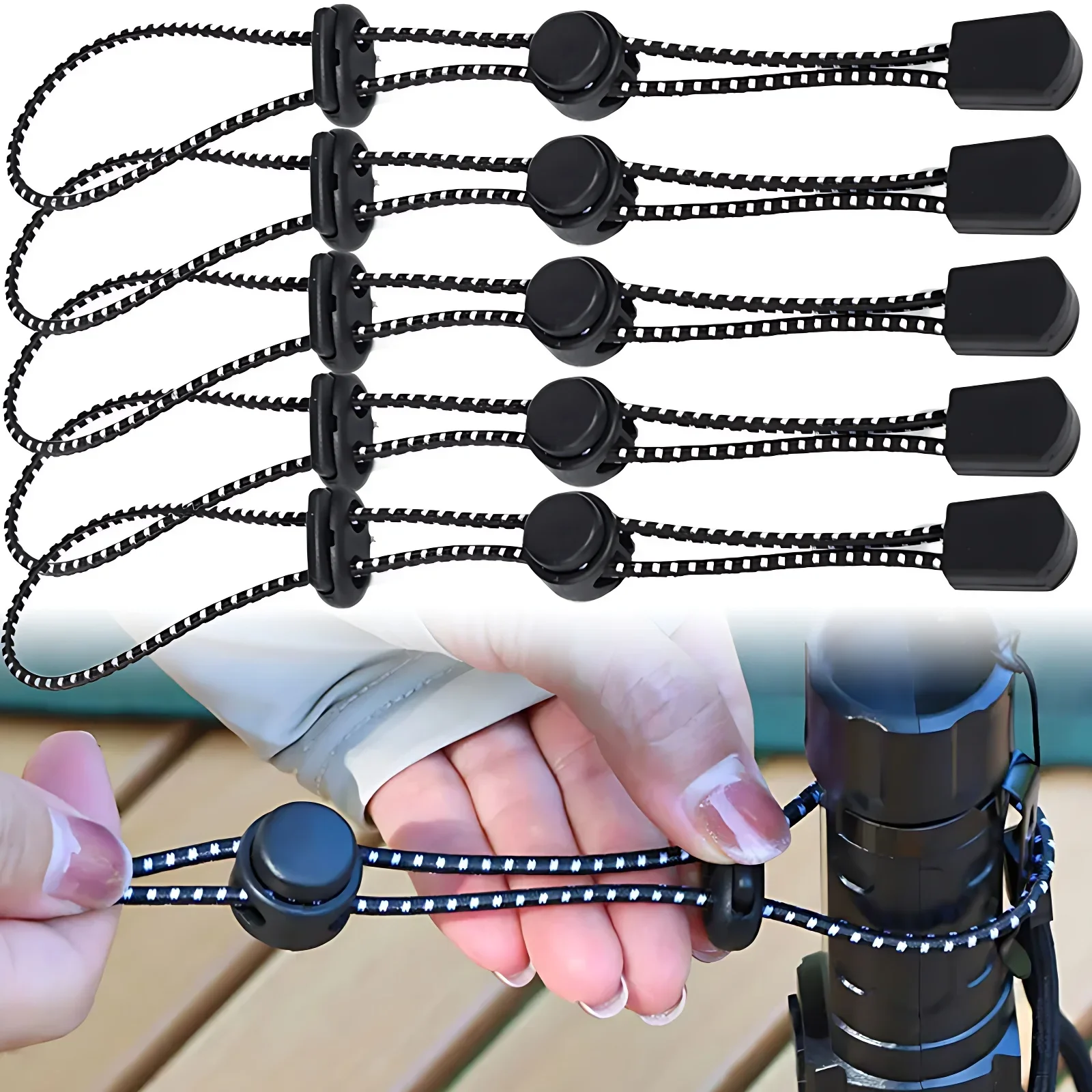Description Picture 3 of itemBackpack Rope Buckle Securing Fixing Hiking Stick Walking Pole Elastic Cord for Mountaineering Backpack Climbing Accessories