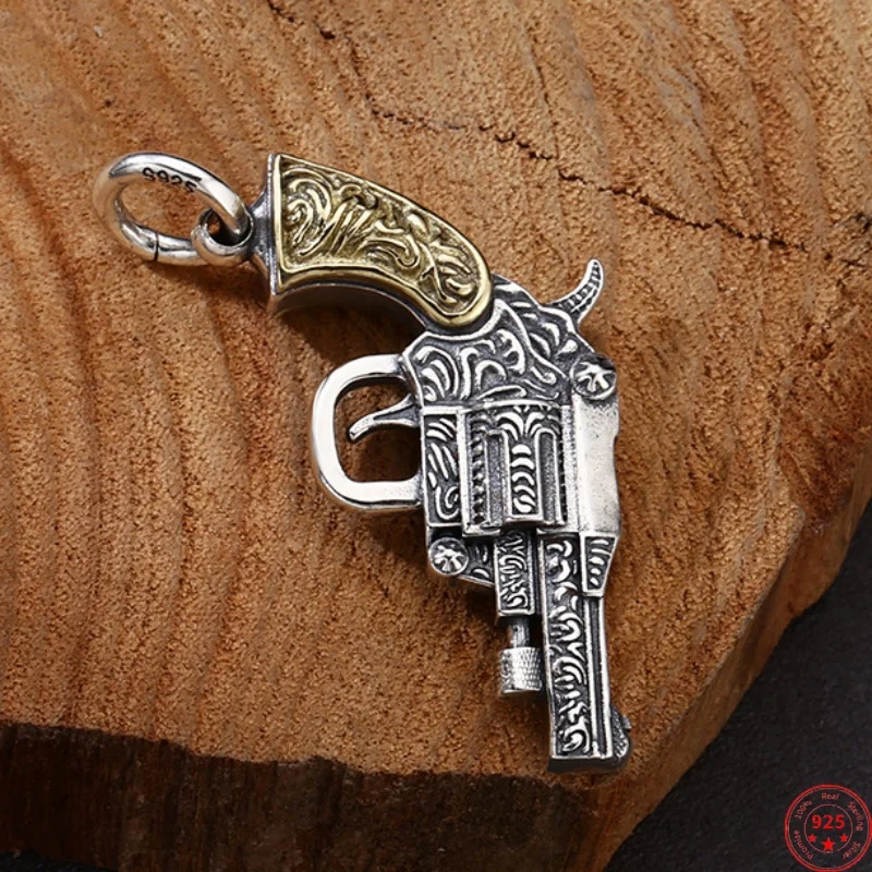 

Genuine S925 Sterling Silver Pendants for Women Men New Fashion Eternal Rattan Pattern 3D-revolver Punk Jewelry Free Shipping