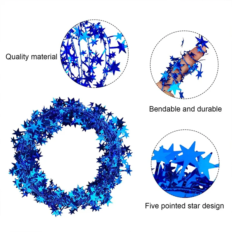ELOS-9PCS Tinsel Stars Wire Garlands Star Garlands For Wreath Making Gifts Wrapping And DIY Craft Projects