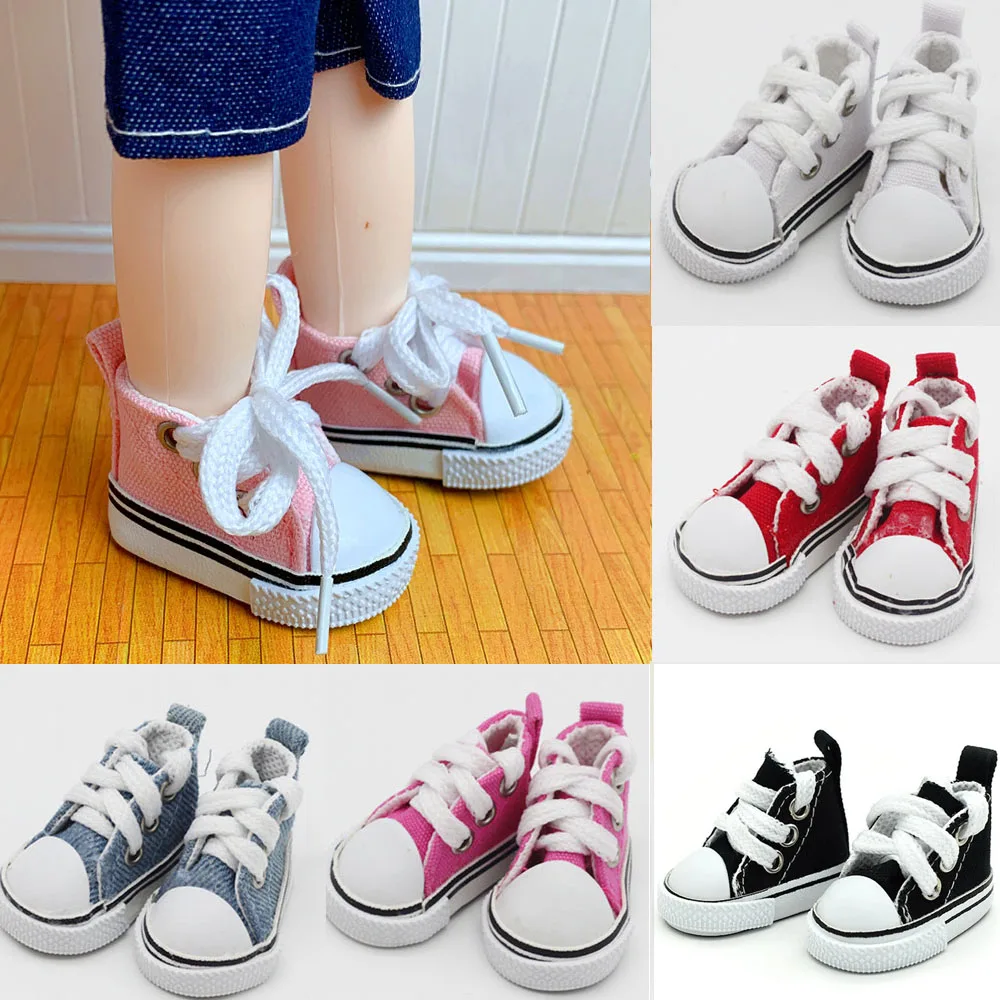 1 Pair 1/6 BJD Doll Shoes Handmade 5CM Shoes for Dolls Mini Canvas Shoelace Doll Play House Dress Up Accessories Kids Toys Gift 1 12 scale red fire extinguisher dolls house miniature accessories