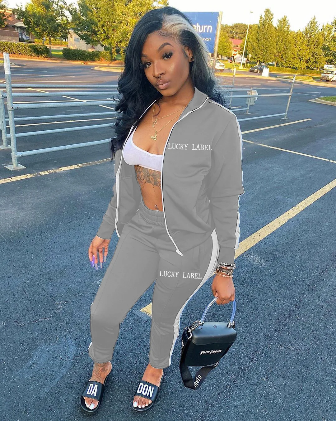 2024 European and American Women's Fashion Letter Embroidered Zipper Sports Two-piece Set 5