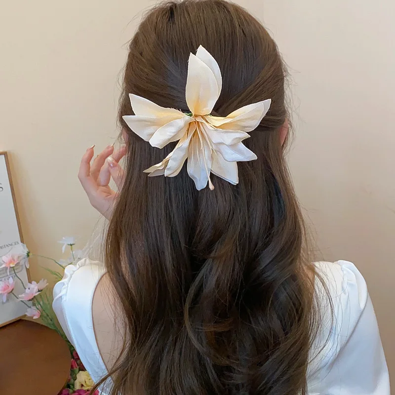 Bohemian Orchid Flower Hair Clip Romantic Bridal Barrettes Women Beach Wedding Holiday Flower Bang Clip Hairpin Hair Accessories 5