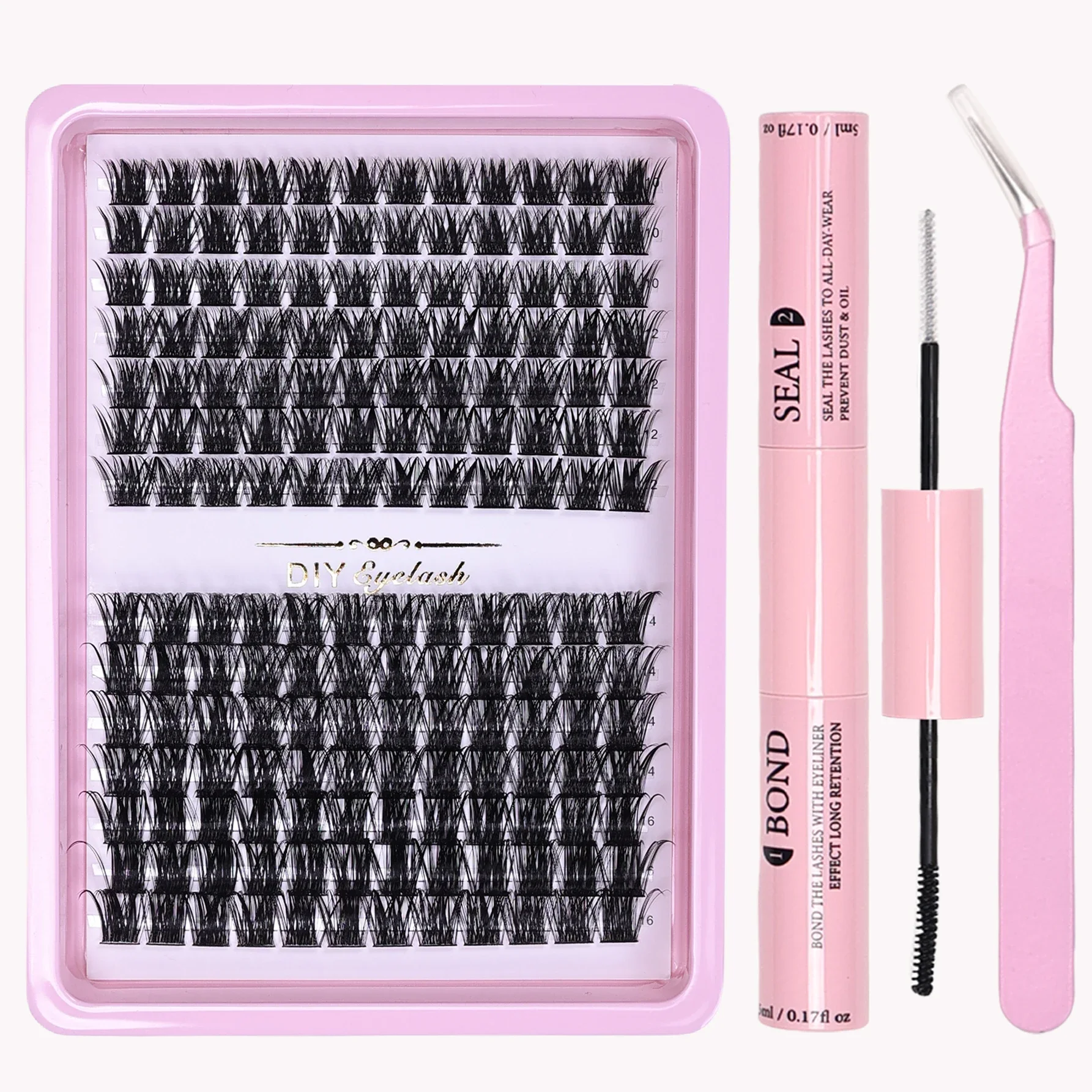 DIY Eyelash Extension Kit 168pcs Individual Lashes Cluster 30D40D 8-16mm Mix Lash Clusters Bond and Seal and Lash Applicator