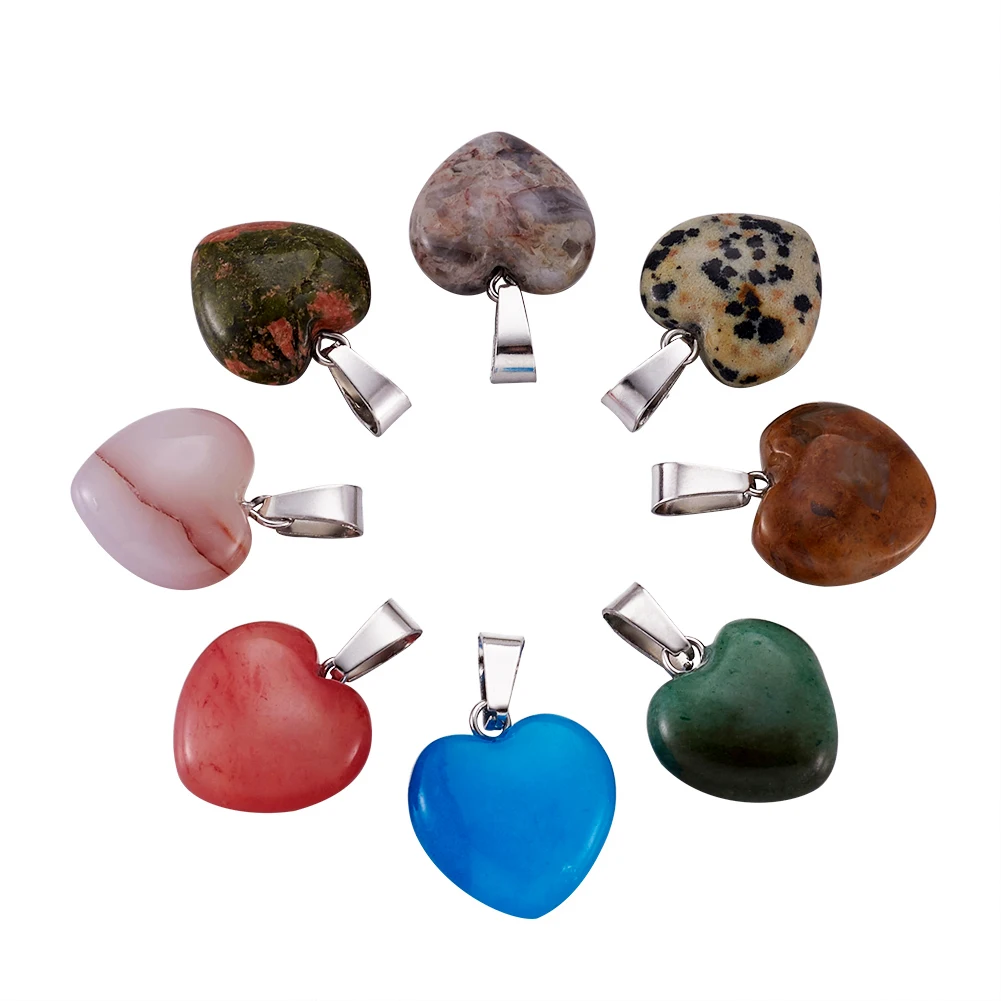 

50pcs Heart Natural Stone Charms Agates Tiger Eye Black Stone Pendants for Diy Necklace Jewelry Making Wholesale