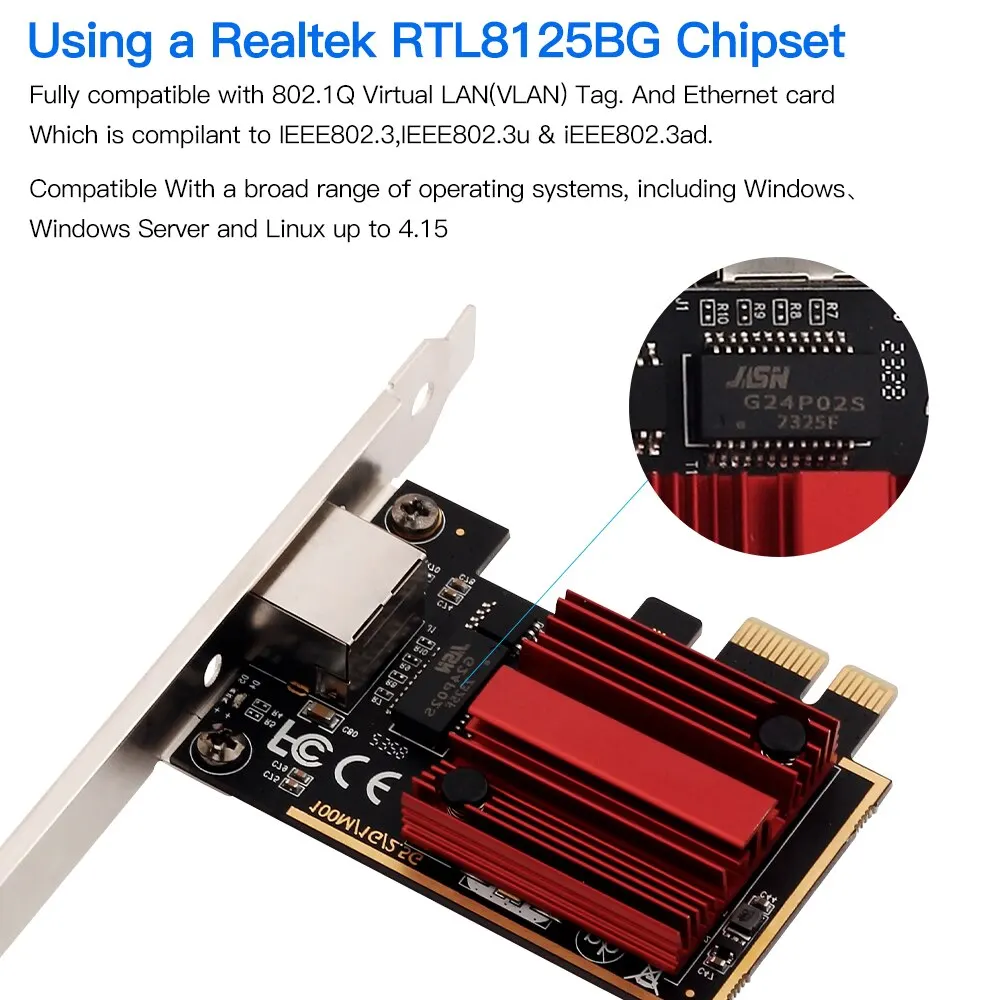 Ethernet Card FENVI 2.5G PCI-E To RJ45 Network Card RTL8125B Chip 100/1000Mbps 2.5Gbps Ethernet Wired LAN Controller Adapter For Win7/8/10/11 ethernet card