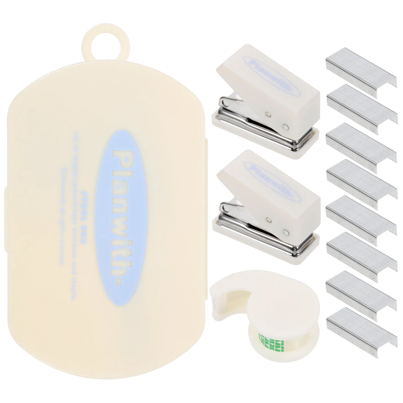 

Mini Stapler Desk Accessory Kits Desktop Stapler Hole Punch Tape Dispenser Office Supplies Set Office Home Stationery Gift White